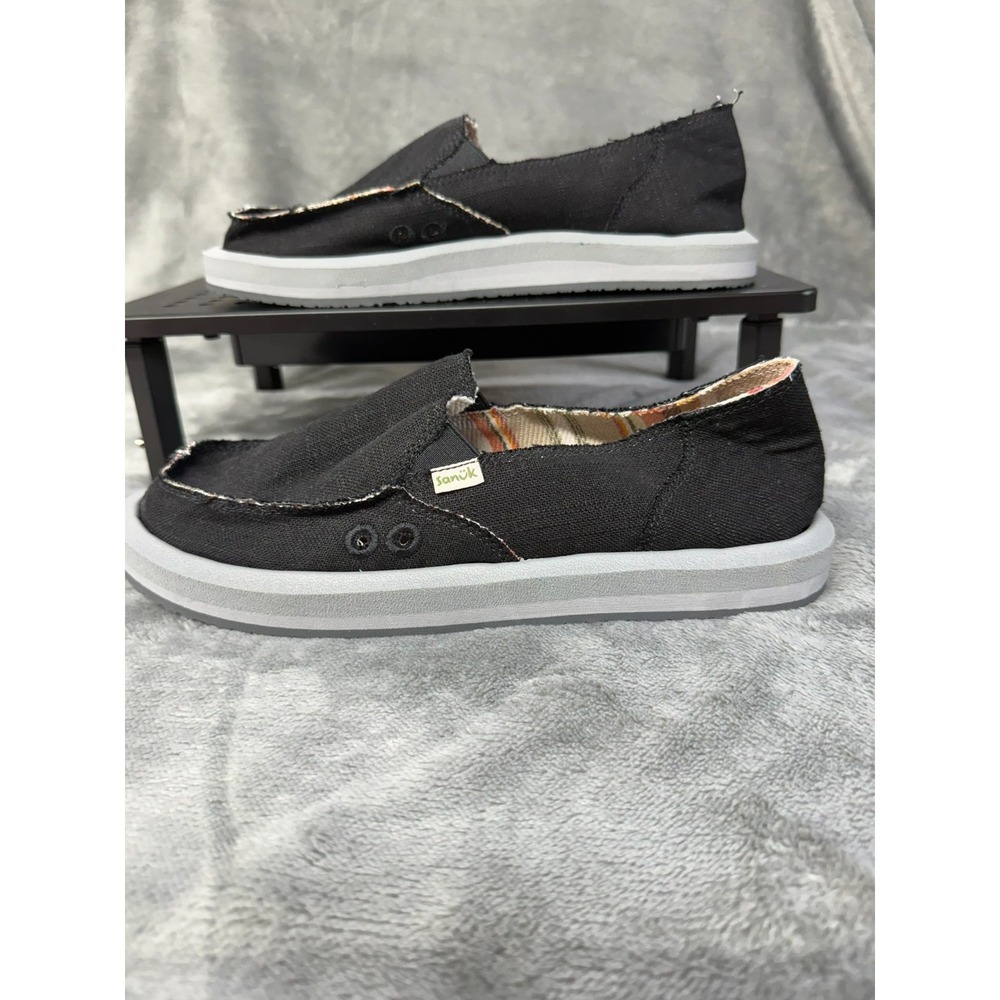 Sanuk Donna Hemp Women's Size 10 Slip On Boat Shoes Black 1119310 Model FB1121K